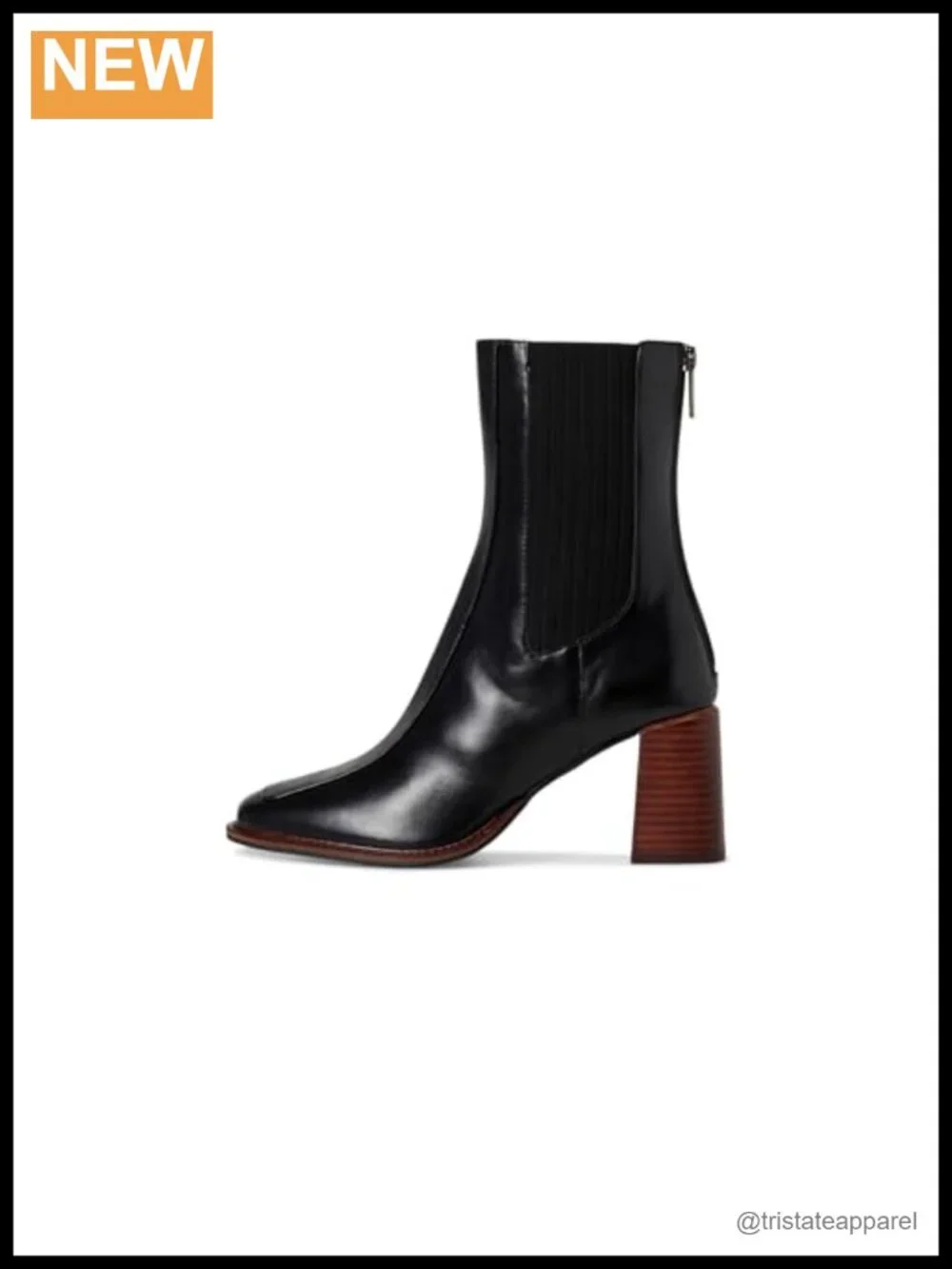 Leather Chelsea Ankle Boots Block Heel Zip Closure Women's